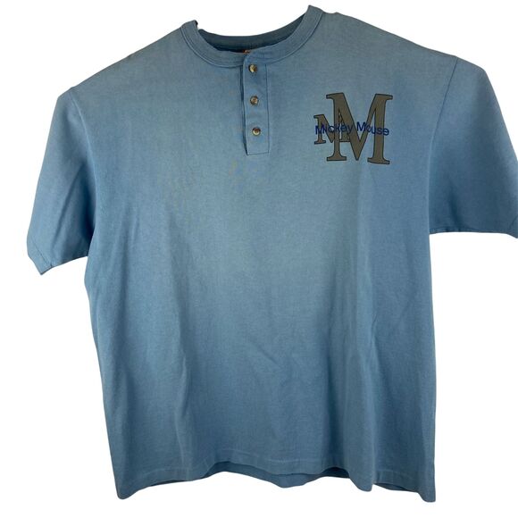 Vintage Mickey Mouse Disney Designs Men's Large/XL Henley Short Sleeve T-Shirt - Picture 1 of 7